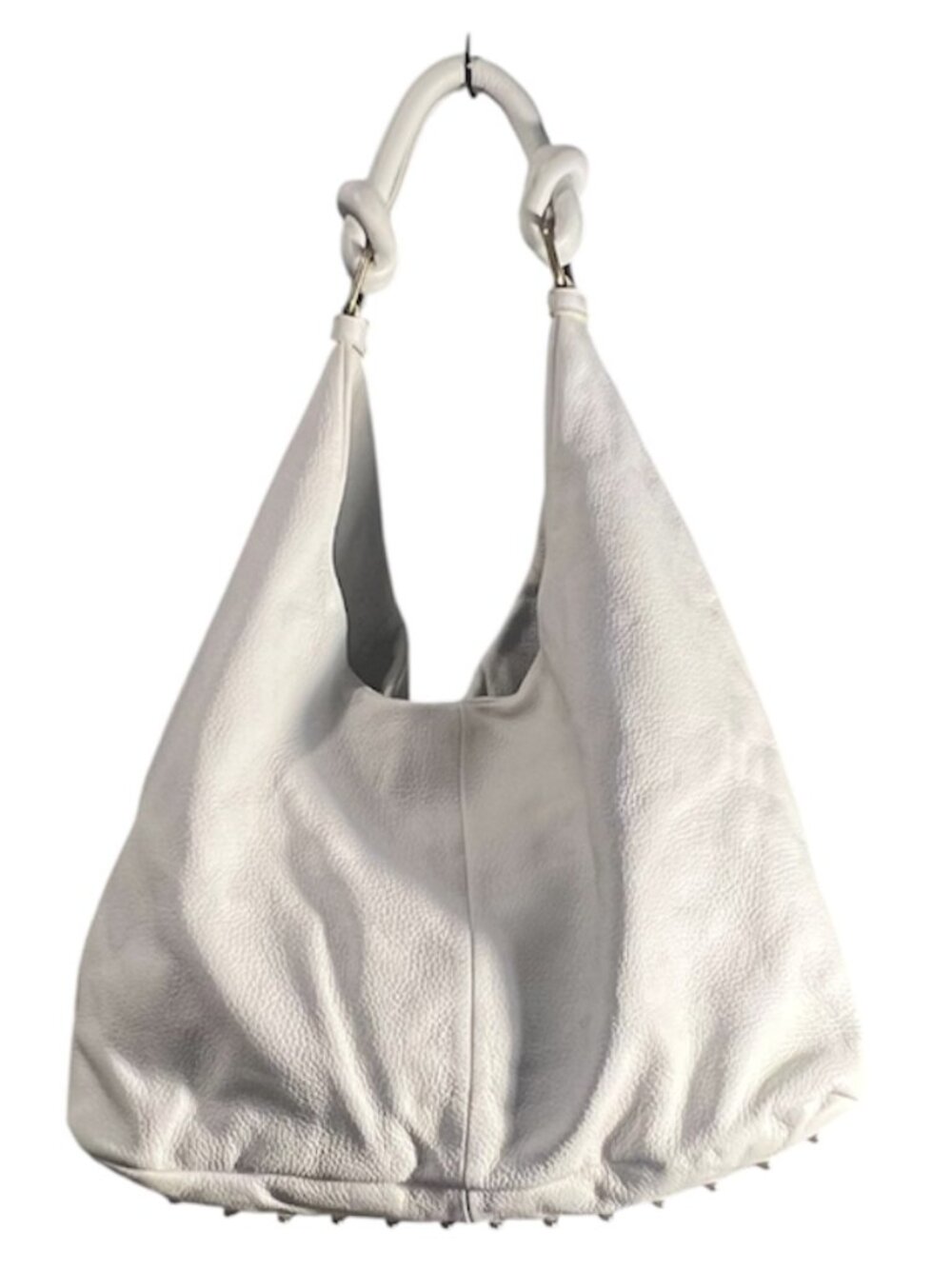 White Pebbled Leather Slouch Hobo Bag Y2K Aesthetic Brass Hardware Boho